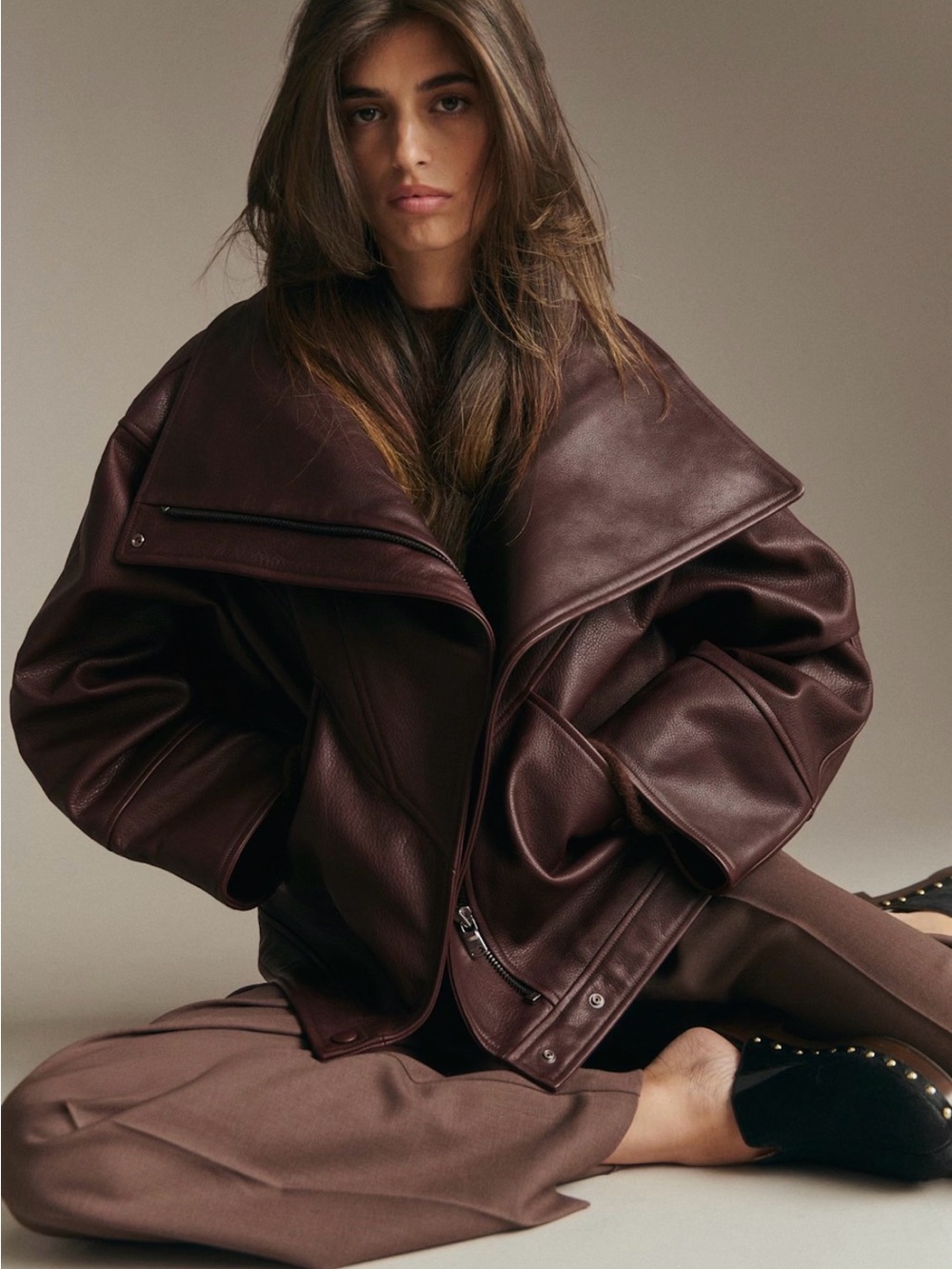SOLD OUT: Sézane Women's Leather Jacket in Deep Burgundy